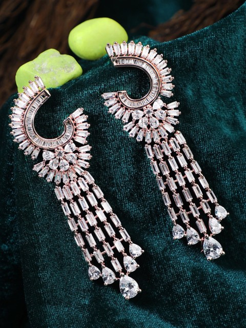 

Adwitiya Collection Rose Gold Plated CZ Stone Classic Drop Earrings