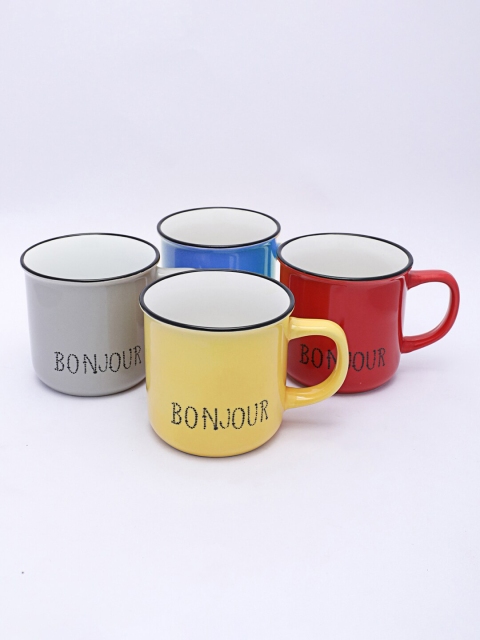 

MARKET99 Yellow & Grey Text or Slogans Printed Set of 4 Ceramic Glossy Mugs