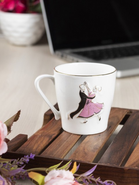 

MARKET99 Set Of 6 White & Pink Printed Ceramic Glossy Mugs