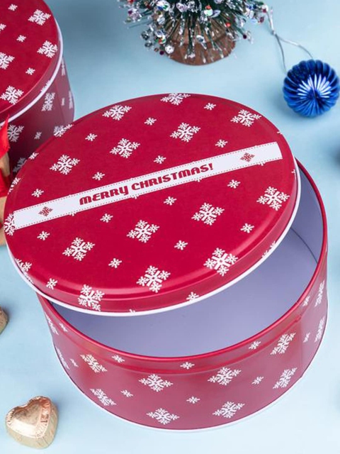 

MARKET99 Set Of 3 Red Printed Metal Storage Box