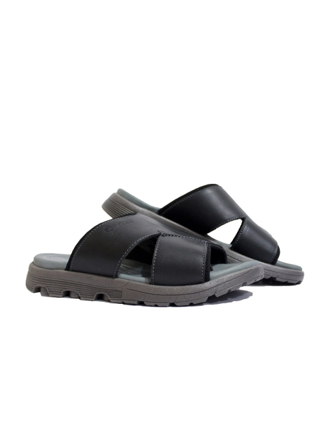 

pierre cardin Men Black & Grey Solid Leather Comfort Sandals