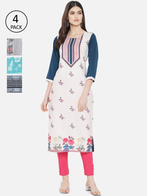 

KALINI Women Pack of 4 Floral Striped Crepe Kurta, Multi