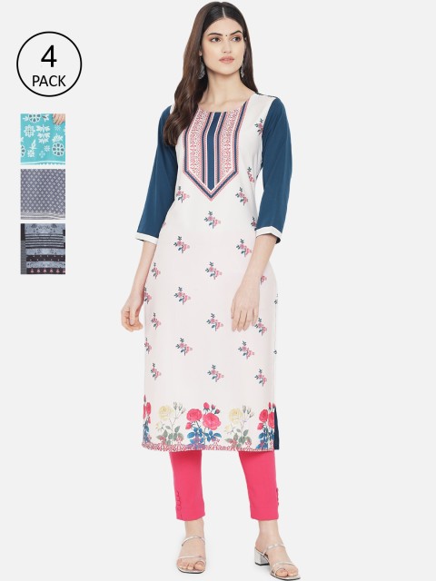 

KALINI Women Multicoloured Pack of 4 Floral Printed Crepe Kurta, Multi