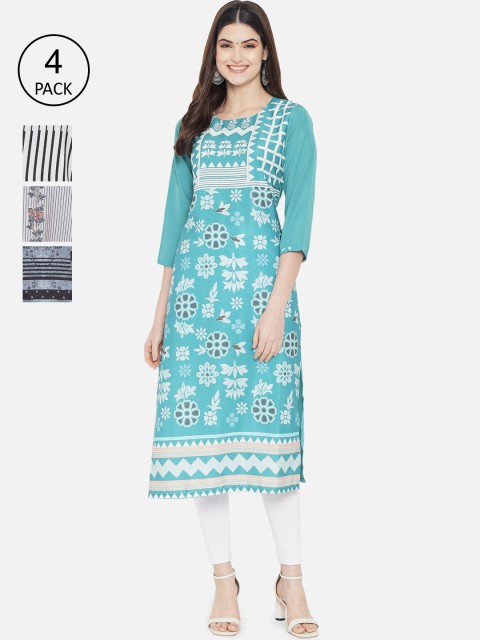

KALINI Women Multicoloured Set Of 4 Geometric Printed Crepe Kurta, Multi