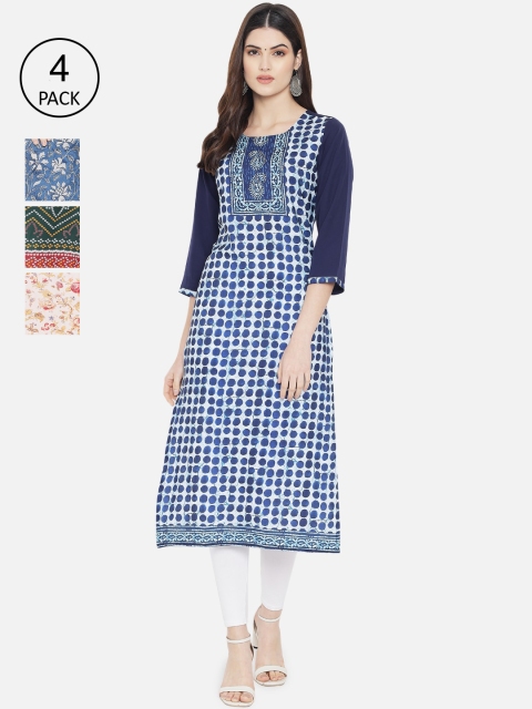 

KALINI Women Multicoloured Pack of 4 Floral Printed Crepe Kurta, Multi