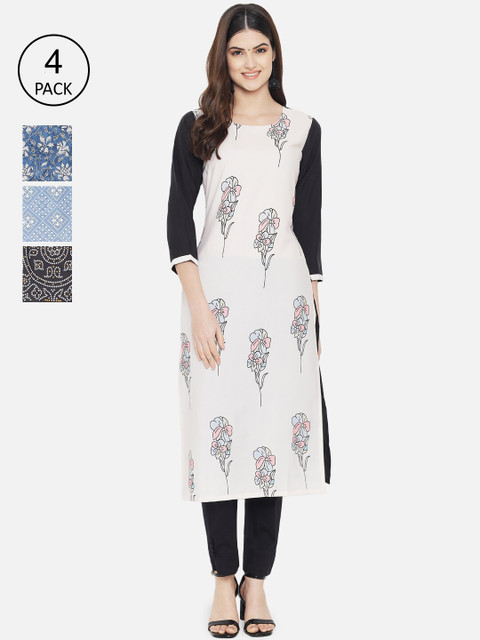 

KALINI Women Multicoloured Pack of 4 Floral Printed Crepe Kurta, Multi