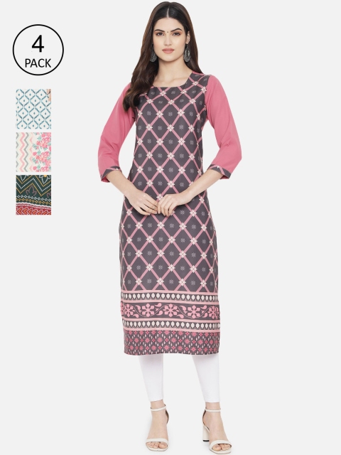 

KALINI Women Multi Color Pack Of 4 Printed Crepe Kurta