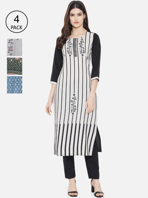 

KALINI Women Pack of 4 Multicoloured Ethnic Motifs Printed Crepe Kurta, Multi