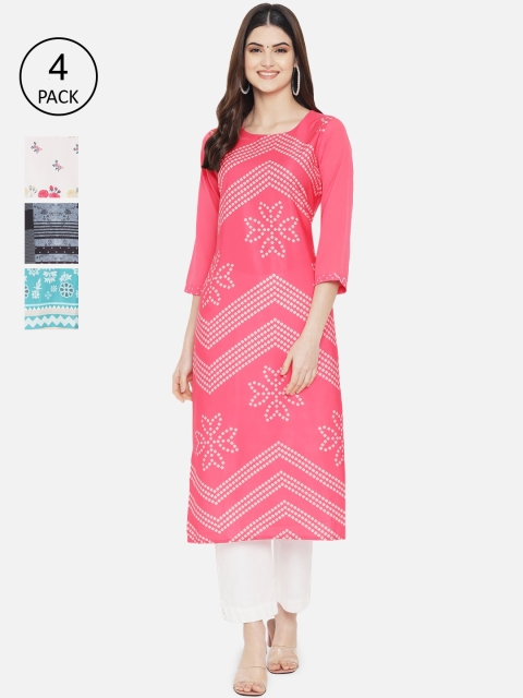 

KALINI Women Multicoloured Pack of 4 Floral Printed Crepe Kurta, Multi