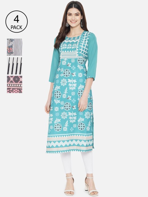 

KALINI Women Set of 4 Ethnic Motifs Printed Crepe Kurta, Multi
