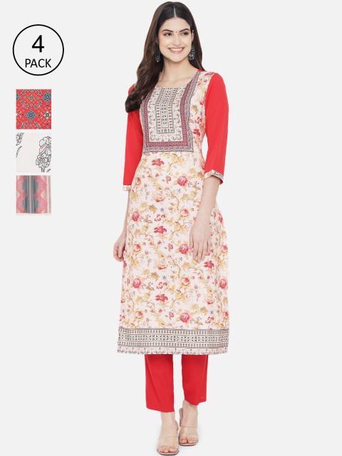 

KALINI Women Multicoloured Pack of 4 Floral Crepe Kurta, Multi