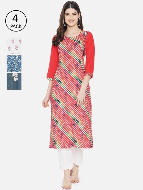 

KALINI Women Multicoloured Ethnic Motifs Printed Crepe Kurta Pack Of 4, Multi