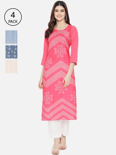 

KALINI Woman Pack of 4 Multicoloured Floral Printed Crepe Kurta, Multi