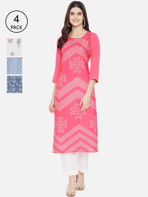 

KALINI Women Set of 4 Multi Floral Printed Crepe Kurtas