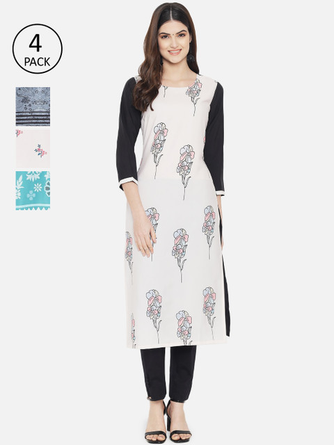 

KALINI Women Multi Color Set Of 4 Floral Printed Straight Kurta
