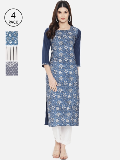 

KALINI Women Pack of 4 Multicoloured Printed Crepe Straight Kurta, Multi