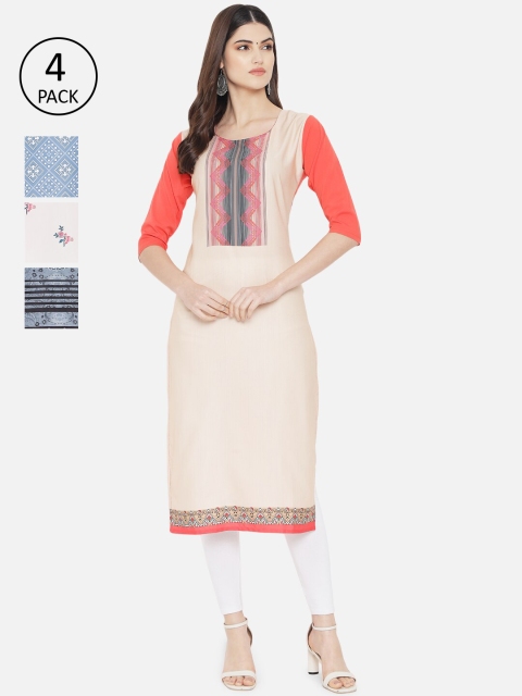 

KALINI Women Multicoloured Pack of 4 Ethnic Motifs Printed Crepe Kurta, Multi