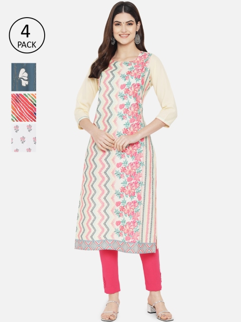 

KALINI Women Multicoloured Set Of 4 Ethnic Motifs Printed Crepe Kurta, Multi