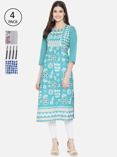 

KALINI Women Multicoloured Pack of 4 Floral Printed Crepe Kurta, Multi