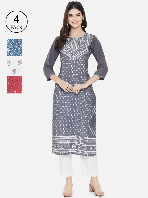 

KALINI Women Pack of 4 Digital Print Crepe Kurta, Multi