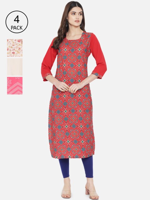 

KALINI Pack of 4 Women Ethnic Motifs Printed Crepe Kurta, Multi
