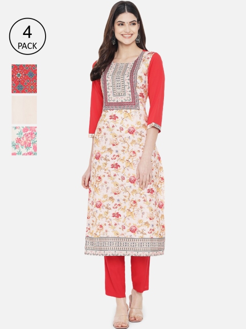 

KALINI Women Pack of 4 Digital Print Crepe Kurta, Multi