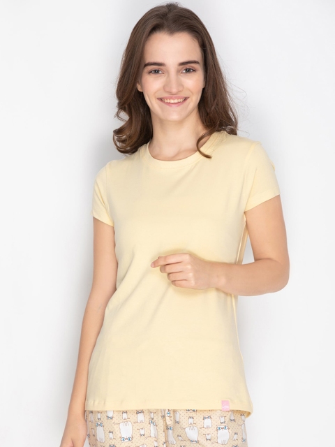 

LYRA Women Yellow Solid Lounge T-Shirt