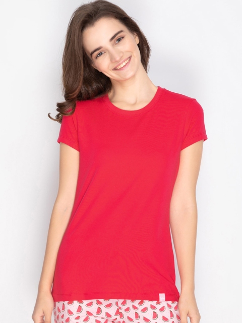 

LYRA Women Red Solid Lounge T-Shirt