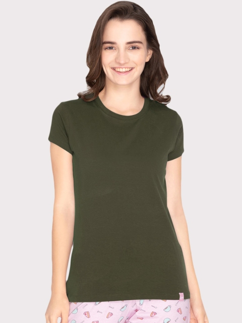 

LYRA Women Olive-Green Solid Lounge T-Shirt