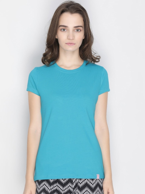

LYRA Women Turquois Blue Solid Lounge T-Shirt, Turquoise blue