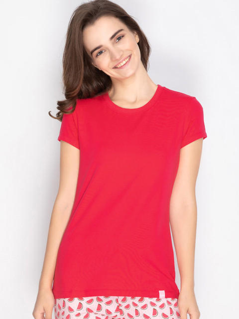 

LYRA Women Red Solid Lounge T-Shirt