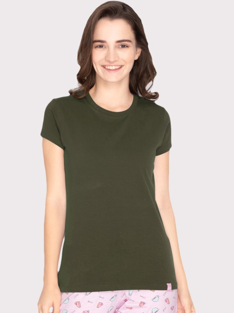 

LYRA Women Olive Solid Lounge T-shirt