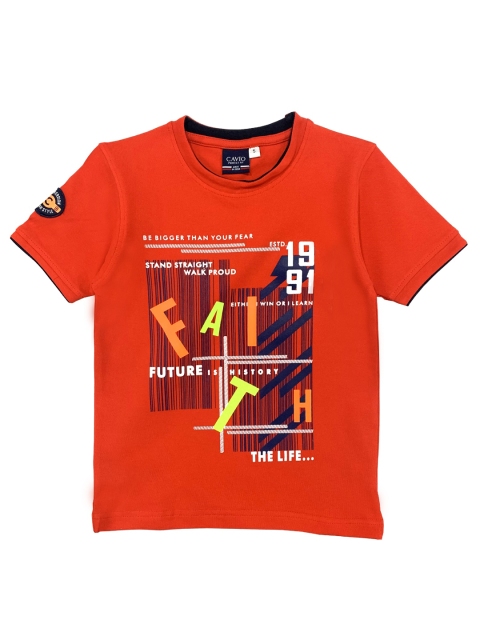 

CAVIO Boys Red Typography Printed T-shirt
