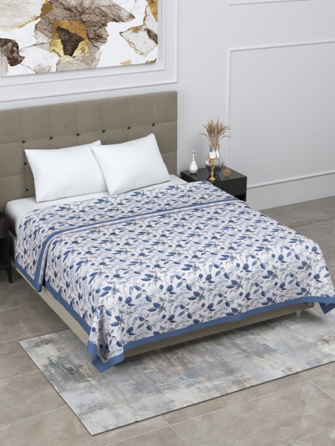 

LINENWALAS Happy Sleeping Blue & White Floral AC Room 150 GSM Double Bed Dohar