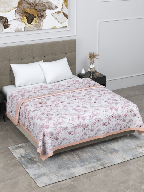 

LINENWALAS Happy Sleeping Pink & White Floral AC Room 150 GSM Double Bed Dohar