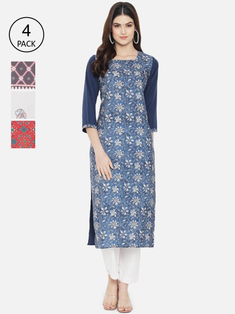 

7Threads Women Multicoloured Pack of 4 Floral Printed Crepe Kurta, Multi