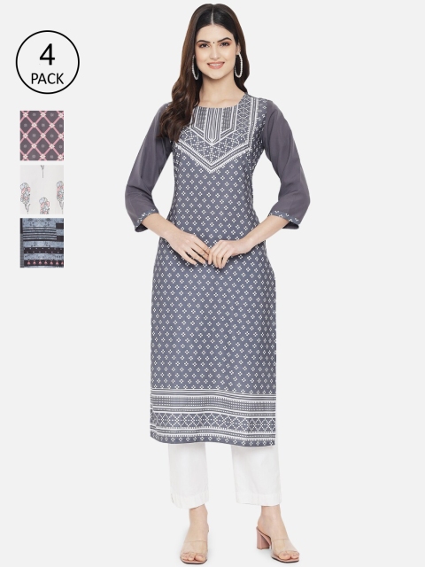 

7Threads Women Multicoloured Set of 4 Floral Printed Crepe Kurta, Multi