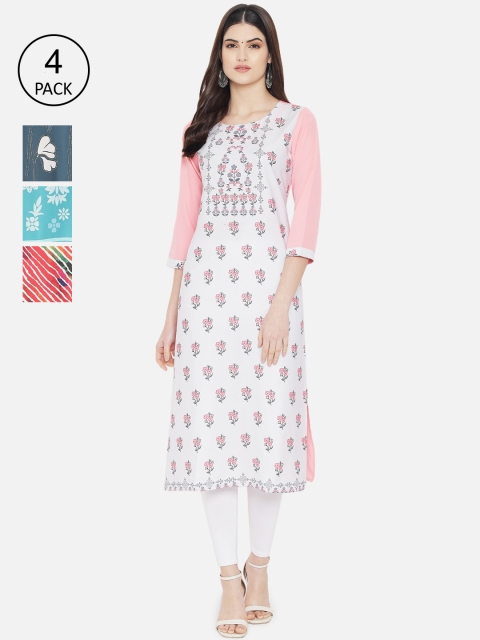 

7Threads Women Multicoloured Pack of 4 Floral Printed Crepe Kurta, Multi