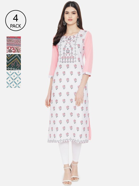 

7Threads Women Set of 4 Ethnic Motifs Printed Crepe Kurta, Multi