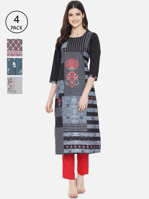 

7Threads Pack of 4 Women Printed Crepe Kurta, Multi