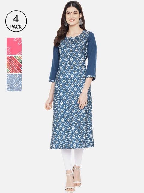 

7Threads Women Multicoloured Pack of 4 Floral Printed Crepe Kurta, Multi