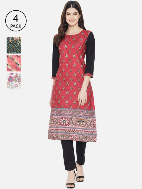 

7Threads Women Multicoloured Floral Embroidered Keyhole Neck Crepe Kurta, Multi
