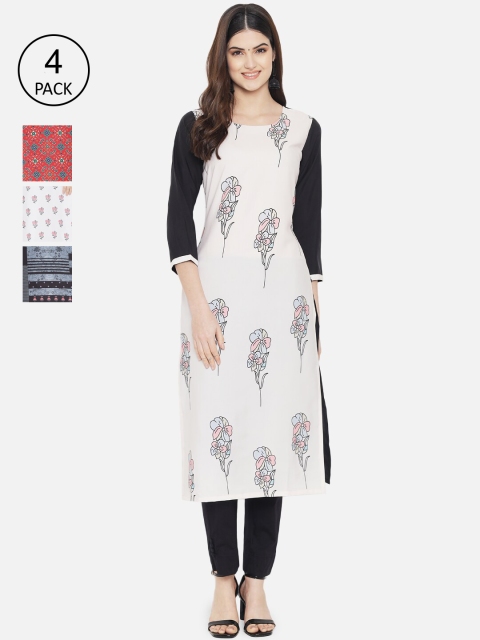 

7Threads Women Multicoloured Ethnic Motifs Printed Mirror Work Crepe Kurta, Multi