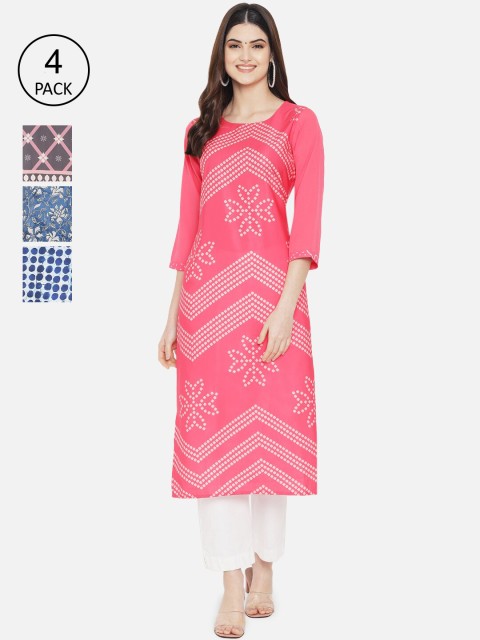 

7Threads Women Set of 4 Multi Printed Crepe Kurtas