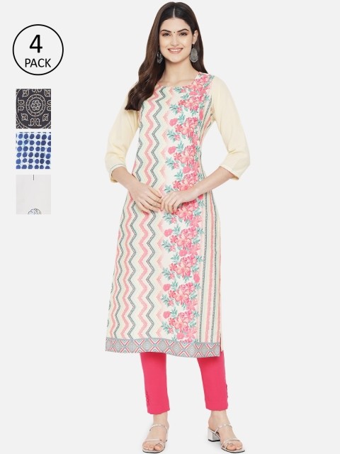 

7Threads Women Pack of 4 Digital Print Crepe Kurta, Multi