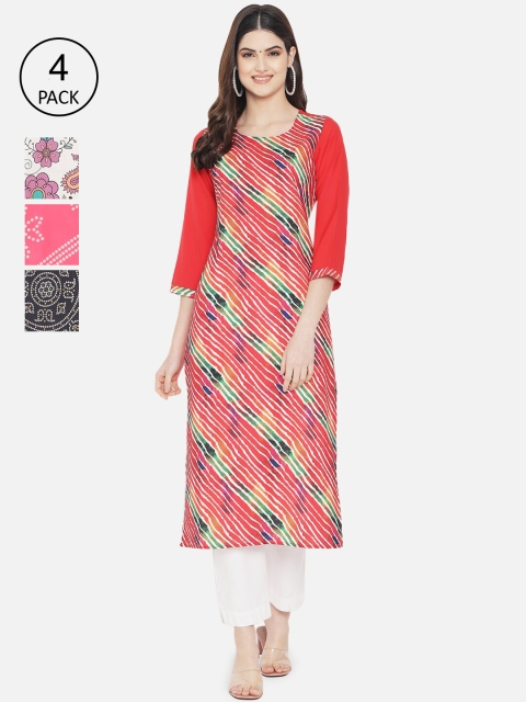 

7Threads Pack of 4 Women Printed Crepe Kurta, Multi