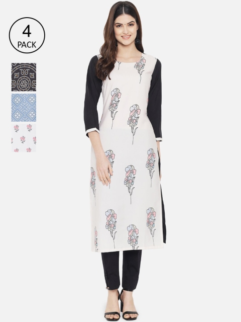 

7Threads Women Multicoloured Ethnic Motifs Printed Crepe Kurta Pack Of 4, Multi
