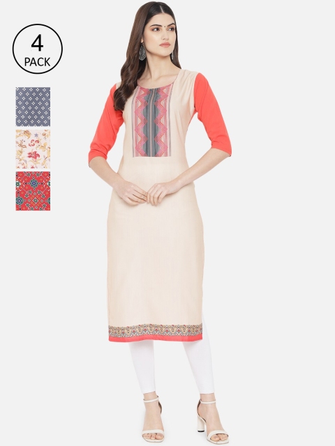 

7Threads Women Multicoloured Pack of 4 Floral Printed Crepe Kurta, Multi
