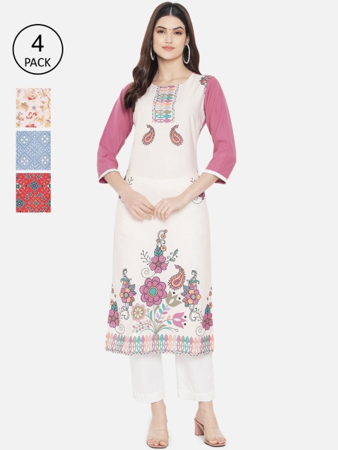 

7Threads Women Set of 4 Multi Printed Crepe Kurtas