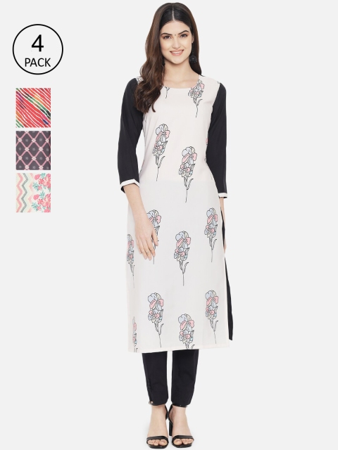 

7Threads Women Multicoloured Set Of 4 Printed Crepe Kurta, Multi